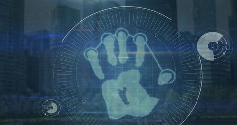 Futuristic biometric scan in urban environment