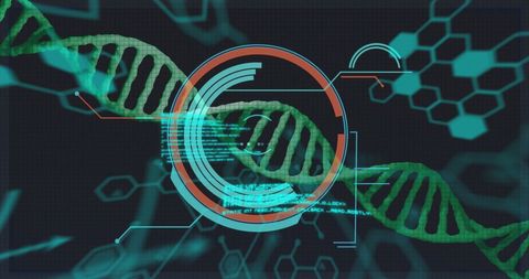 DNA Strand with Digital Data Overlay on Futuristic Background - Download Free Stock Images Pikwizard.com