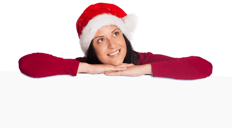Festive Woman in Santa Hat Dreaming on Transparent Background