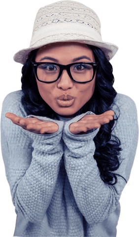 transparent kissing pose featuring asian woman in hat and glasses - Download Free Stock Videos Pikwizard.com