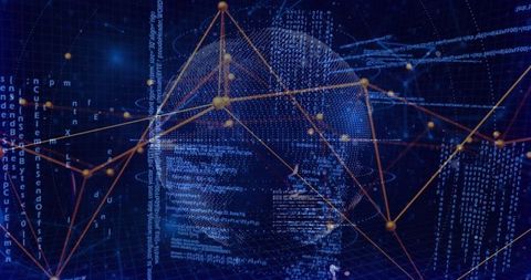 Futuristic Connectivity with Glowing Network Lines and Code Sphere