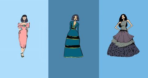 Diverse fashion: elegant women in vibrant dresses