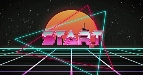 Retro Neon Start Text with 80s Inspired Graphics - Download Free Stock Images Pikwizard.com