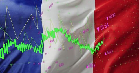 French Flag with Stock Market Graph Indicating Financial Trends