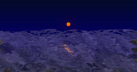 Abstract sun over water nightscape with rippling patterns