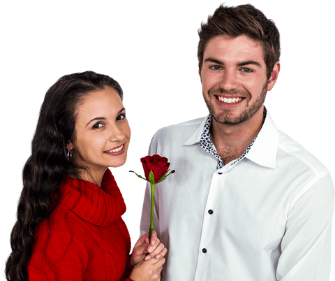 Smiling Couple Holding Rose Transparent Background