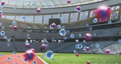 Empty Stadium with Floating COVID-19 Particles Imagery