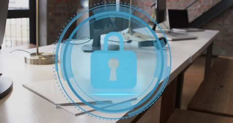 Digital Security Concept with Padlock Icon in Modern Office