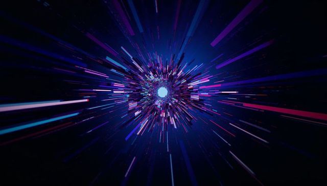 Futuristic Vibrant Core with Radiating Neon Light Beams in Digital Space