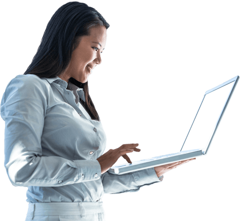Transparent Smiling Businesswoman Working on Laptop - Download Free Stock Videos Pikwizard.com