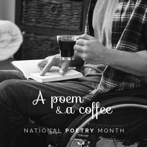 disabled man enjoying coffee and reading for national poetry month - Download Free Stock Templates Pikwizard.com