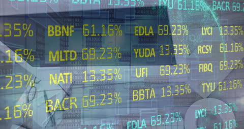 Digital Stock Market Data Overlay on Abstract Office Background