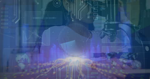 Scientist Analyzing Data on Computer Screen in Hi-Tech Lab