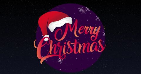 Festive Merry Christmas Greeting with Santa Hat and Snowflakes