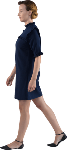 Caucasian Businesswoman Walking in Navy Dress Transparent Background