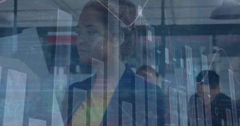 Business Professionals in Analytics with Financial Data Graphics