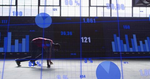 Athlete starting sprint with digital performance data visuals