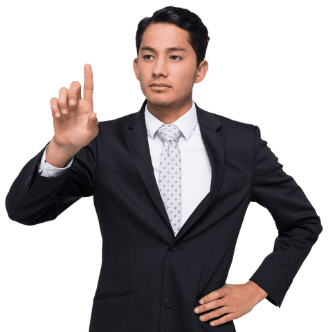 Focused Biracial Businessman Pointing Finger on Transparent Background - Download Free Stock Videos Pikwizard.com