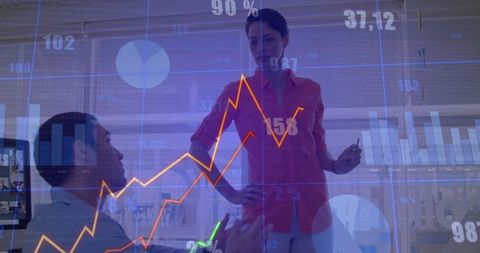 Business Growth Discussion with Data Overlay - Download Free Stock Images Pikwizard.com