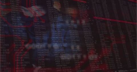 Displaying Redacted Dashboard Over American Flag Signaling Cybersecurity Breach, Data Leak