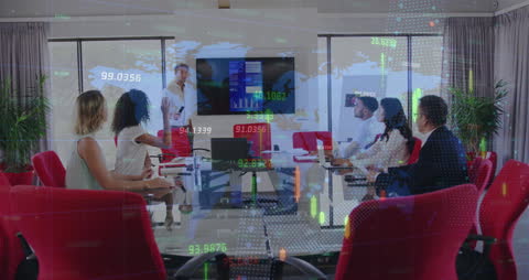 Diverse Team Analyzing Financial Data in Corporate Meeting Room