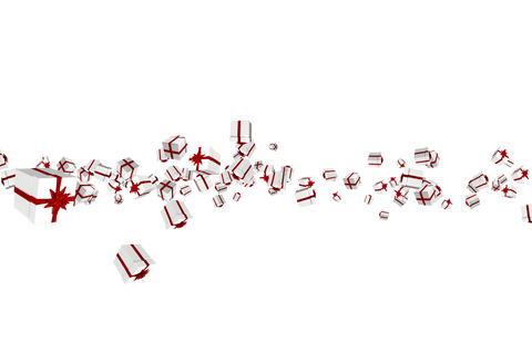 Flying Transparent Christmas Gift Boxes with Red Ribbons