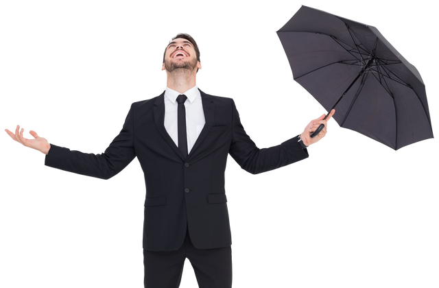 Transparent Happy Businessman Holding Umbrella Celebrating Career Success - Download Free Stock Videos Pikwizard.com