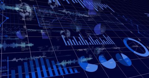 Holographic 3D Data Dashboard Visualizing Global Financial Metrics, Charts and Analytics