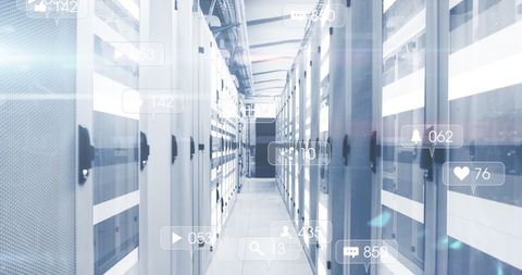 Digital Data Concept with Social Media Overlays and Server Rows - Download Free Stock Images Pikwizard.com