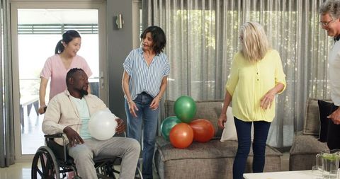 Welcoming physiotherapy patient in rehabilitation center gathering