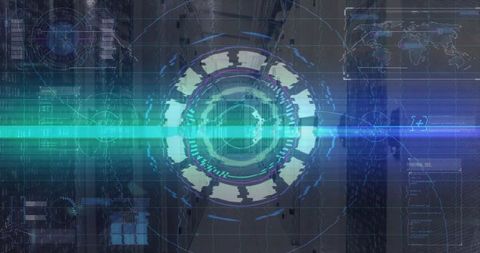 Futuristic interface with circular hud overlay and data panels