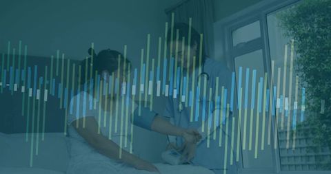 Doctor checking patient's blood pressure in clinical environment