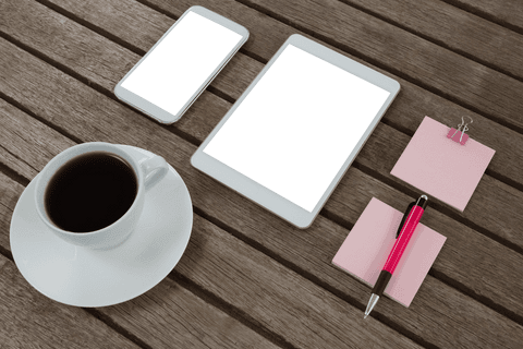 Transparent Workspace with Coffee, Digital Devices, and Sticky Notes - Download Free Stock Videos Pikwizard.com