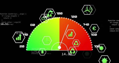 digital speedometer with tech icons and coding interface - Download Free Stock Images Pikwizard.com