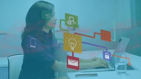 Businesswoman Engaging with Digital Network Analytics in Modern Office