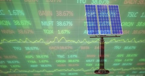 Solar Panel with Stock Market Digital Overlay Concept