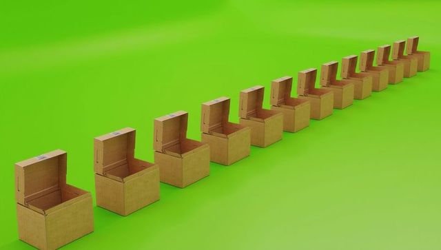 Neat arrangement of open cardboard boxes in diagonal line