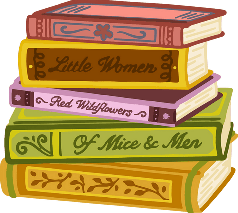 Artistic vintage book stack illustration on transparent background