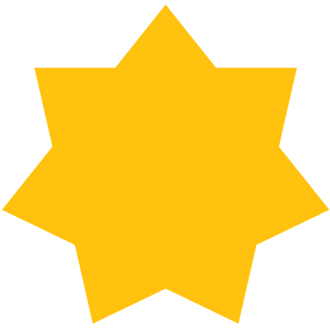 Yellow eight-pointed star icon on transparent background