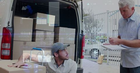 Delivery Service Worker Loading Boxes with Digital Data Overlay - Download Free Stock Images Pikwizard.com