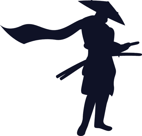 samurai silhouette with flowing scarf and twin swords on transparent background - Download Free Stock Videos Pikwizard.com