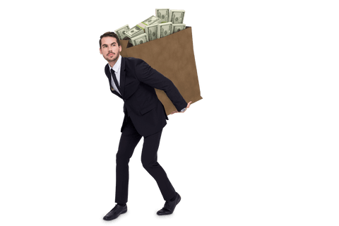 Transparent Businessman Carrying Large Money Bag