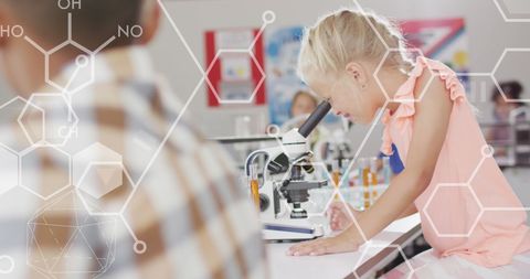 Digitally Enhanced Schoolgirl Studying Science with Microscope - Download Free Stock Images Pikwizard.com