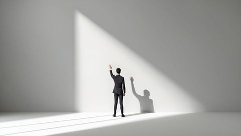 Businessman Embracing Light in Minimalist Setting