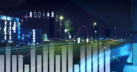 City Lights Blending with Financial Graph for Nighttime Analysis - Download Free Stock Images Pikwizard.com