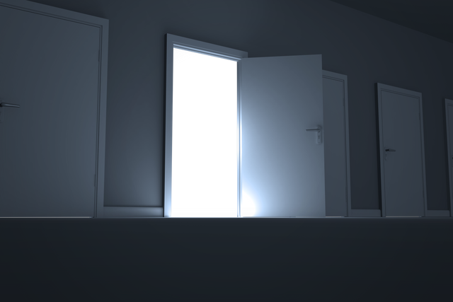 Bright Light Shining Through Open Door Among Closed Doors - Download Free Stock Videos Pikwizard.com