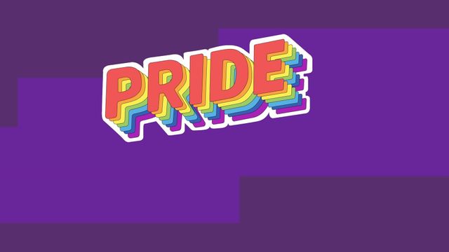 This illustration features the word 'Pride' in colorful, stacked lettering on a violet background, symbolizing LGBT inclusivity and support. Suitable for diverse applications such as digital art, community events, awareness campaigns, and promoting equality and diversity within social media graphics.