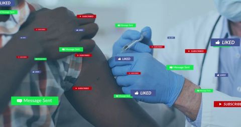 Doctor Administers Vaccination with Social Media Engagement Icons