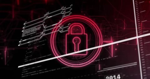 Digital security lock over data streaming background