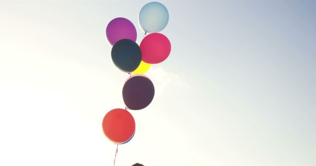 Colorful balloons floating in the air against blue sky